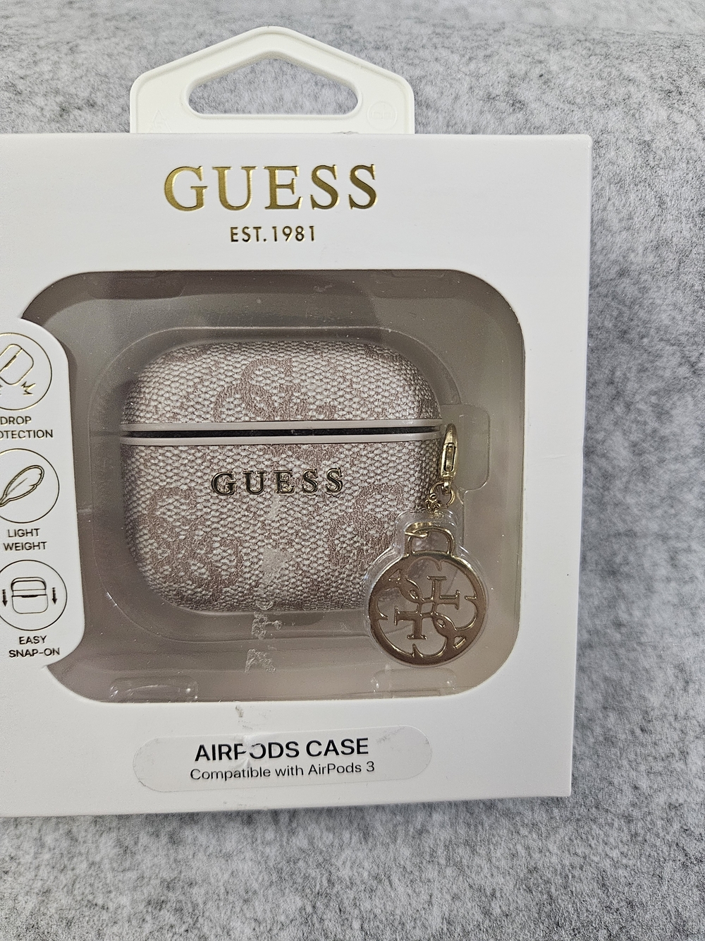 Guess Metallic Blush Pink AirPods 3 Case with Gold Charm